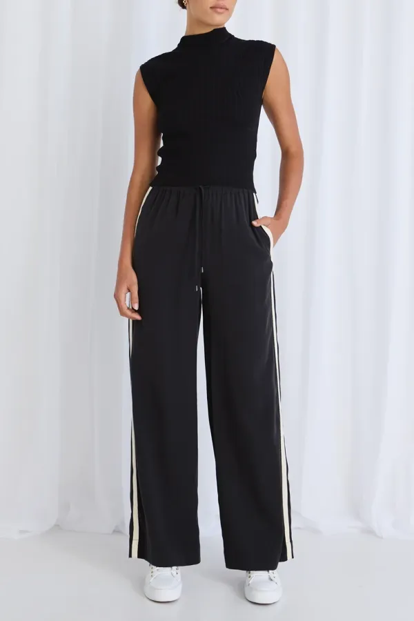 Black Stripe Tape Wide - Leg Trousers