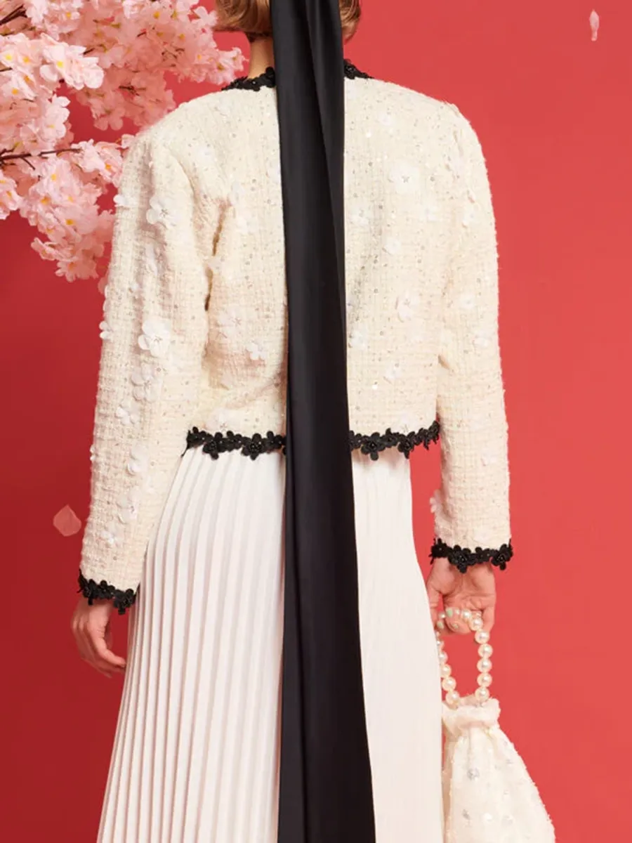 Casual Enflower Tweed Jacket