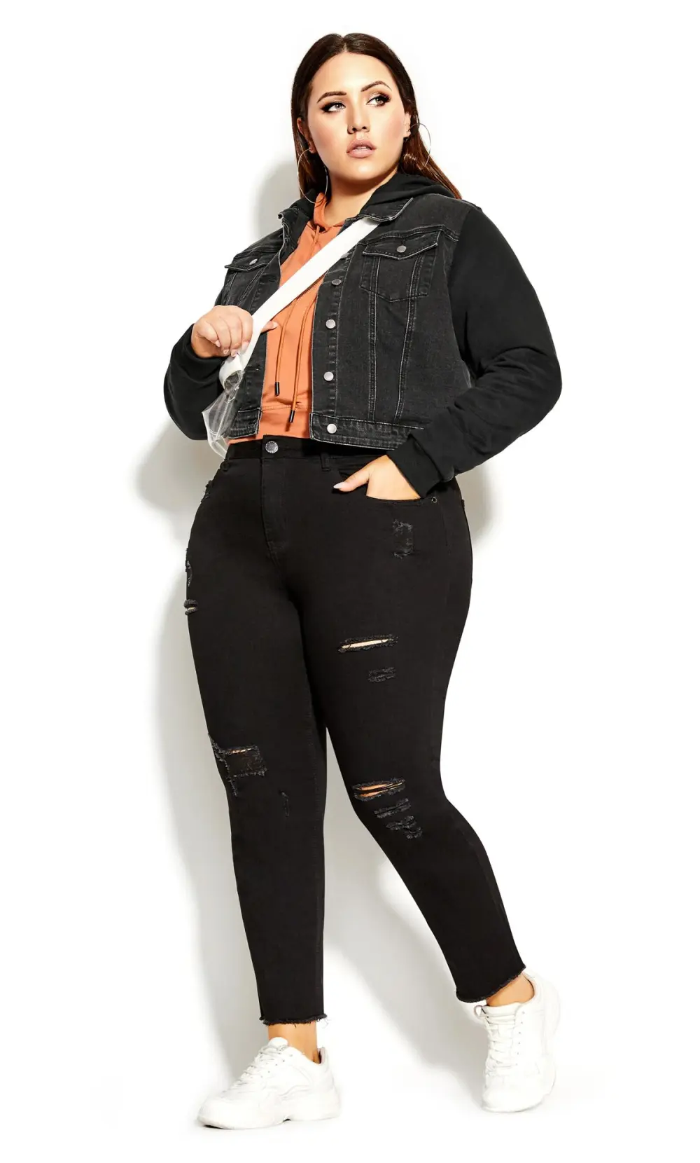 Evans Black Denim Mix Hooded Jacket