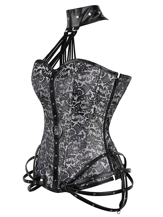 Women's Plus Size Corsets Halloween Waist Trainer Body Shaper Flower Sport Casual Punk & Gothic Daily Going out Polyester Breathable Halter Neck Sleeveless Summer Spring Black Red