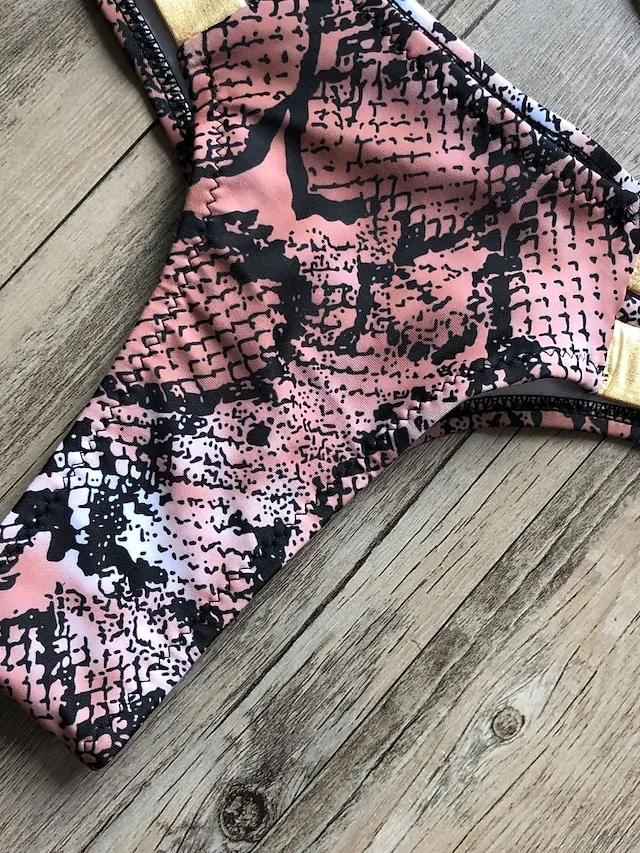 Women's Swimwear Bikini 2 Piece Normal Swimsuit Open Back Cut Out Sexy Leopard Color Block Leopard Print Black Pink Wine Dusty Rose Camisole Strap Bathing Suits New Vacation Sexy