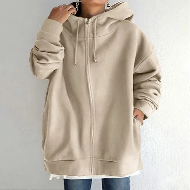 Women's Winter Jacket Hoodie Coat Solid Color Sport Causal Long Sleeve Hoodie Regular Winter Fall Deep Purple Grass Green Black M L XL