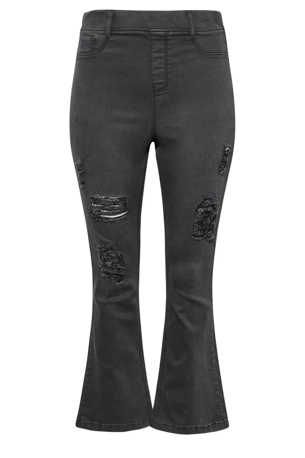 YOURS Curve Black Washed Ripped Pull-On HANNAH Bootcut Jeggings