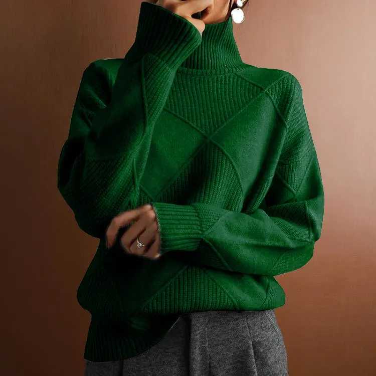 Turtleneck loose lozenge long-sleeved winter sweater
