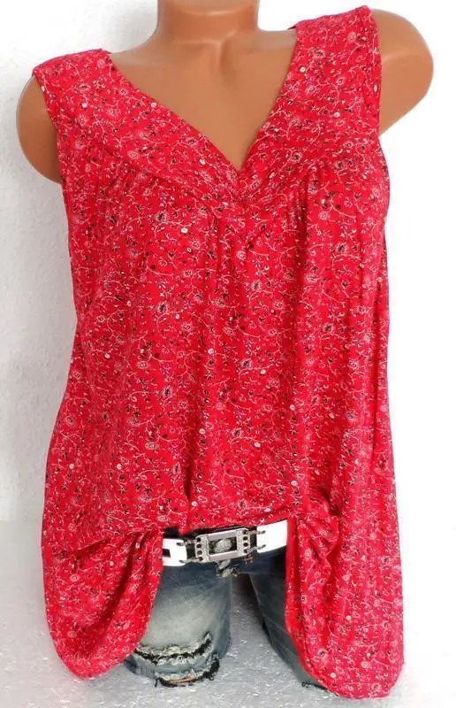 Plus Size Women Fashion Blouse Casual Loose Floral Printed Tops