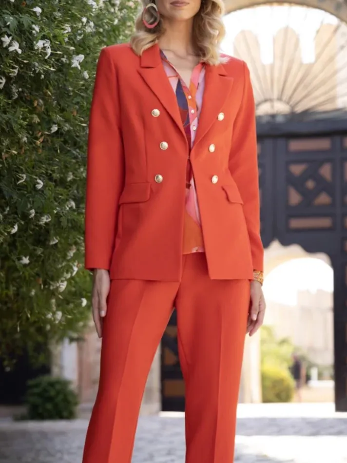 Vivid Orange Double - Breasted Blazer