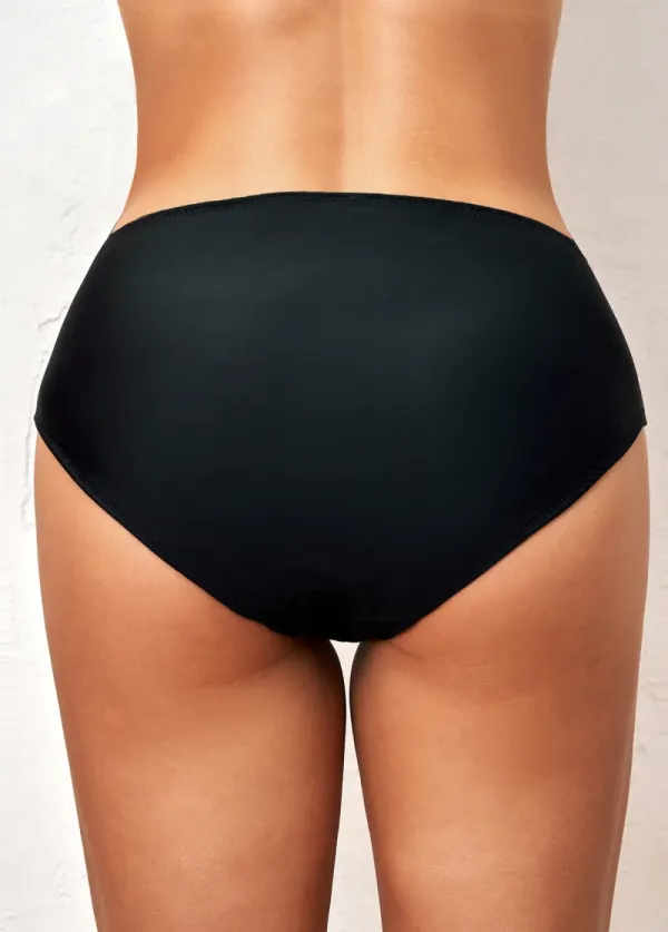 Mid Waist Black Bikini Bottom for Women