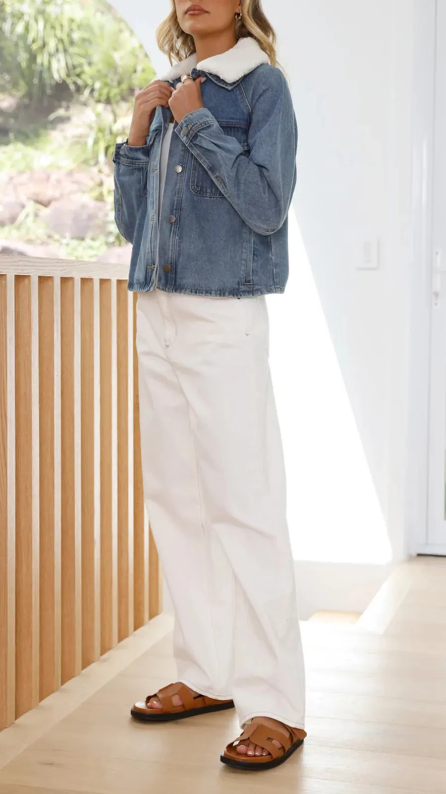 Distressed Cotton Denim Jacket With Lapel