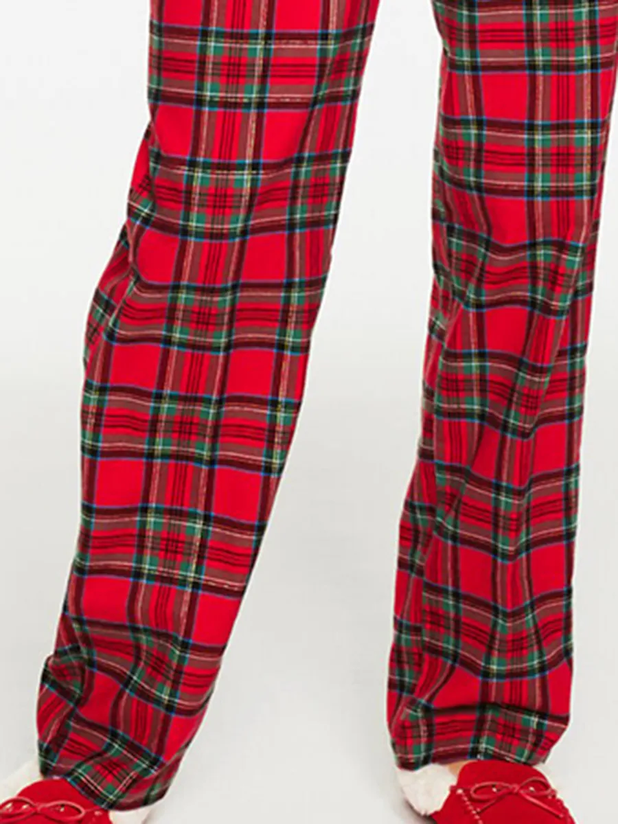Women'S Cozy Red Plaid Long-Sleeve Loungewear Set