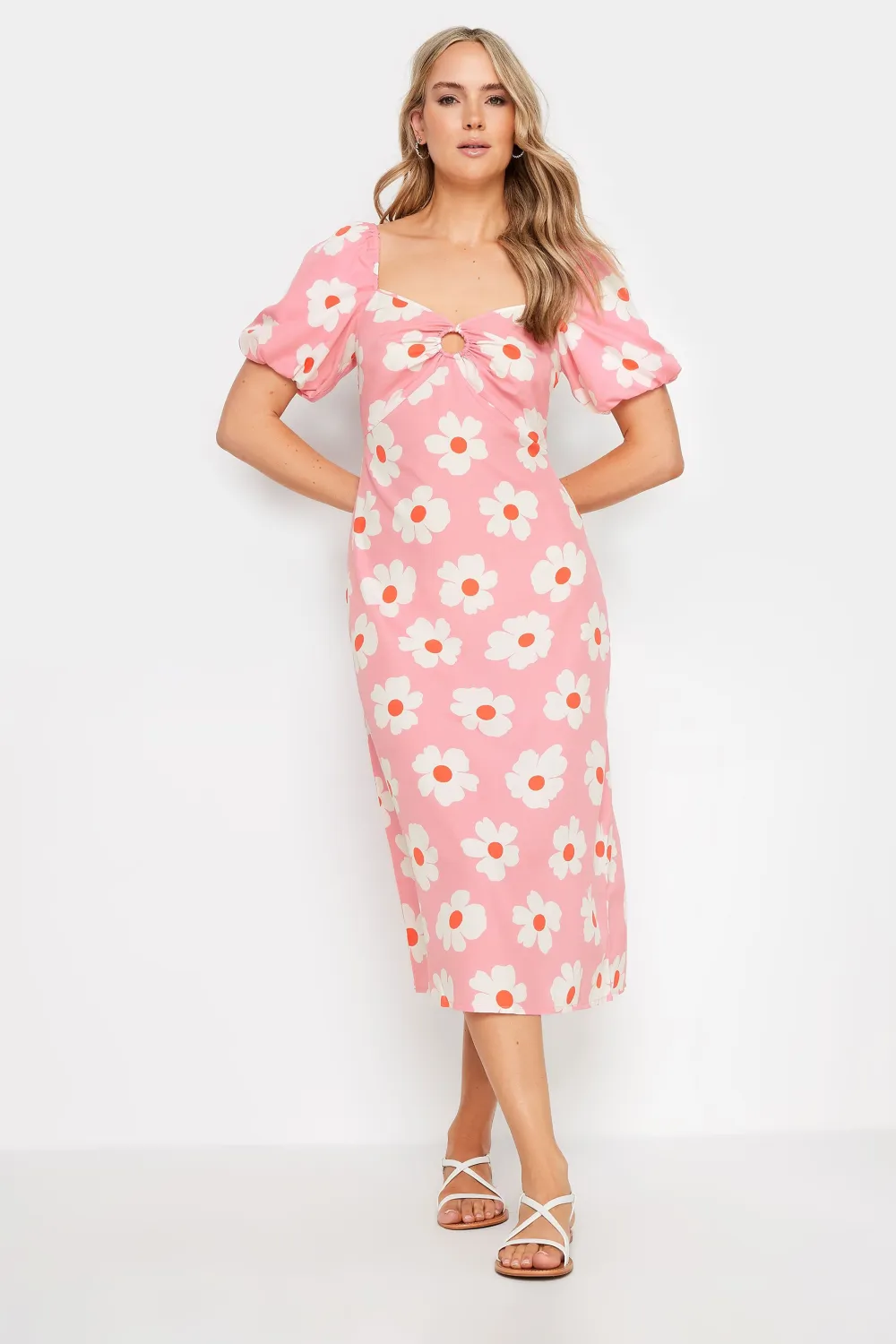 LTS Tall Pink Daisy Cut Out Midi Dress