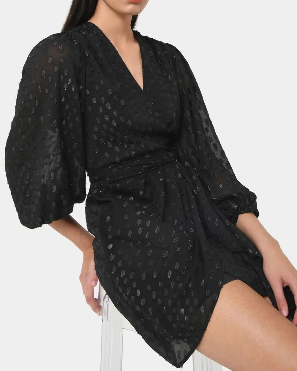 Circular Print Pattern Glitter Mini Dress