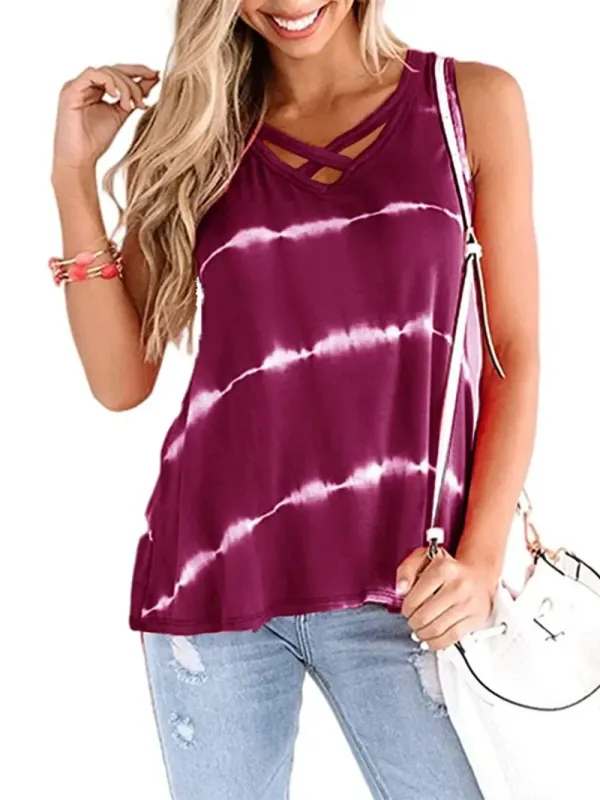 Women Sleeveless Scoop Neck Striped Top