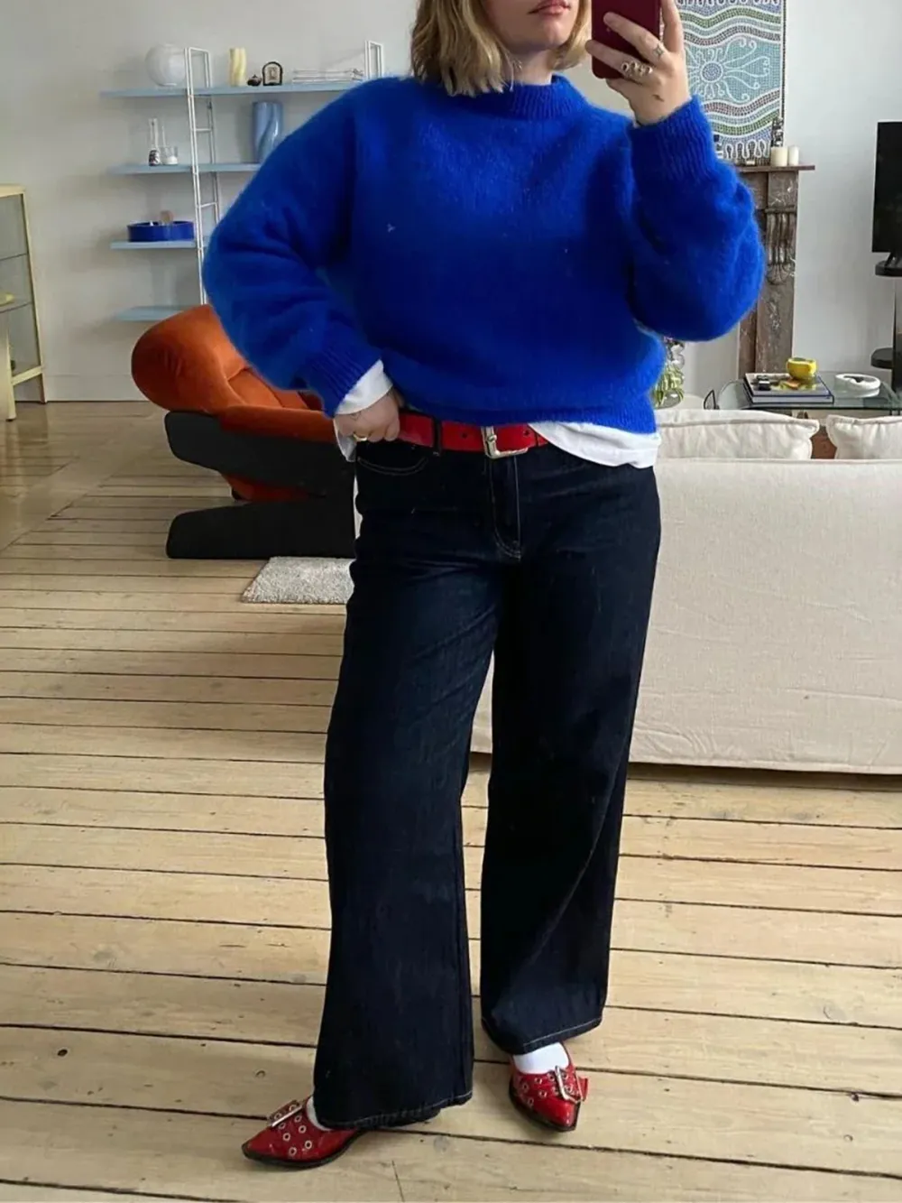 Casual Style Crew Neck Sweater Eletric Blue