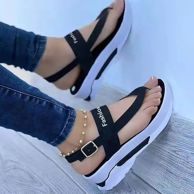Women's Sandals Platform Sandals Outdoor Daily Summer Buckle Platform Peep Toe Casual Minimalism Walking Shoes PU Leather Microfiber Buckle Solid Color Solid Colored Black Pink Blue