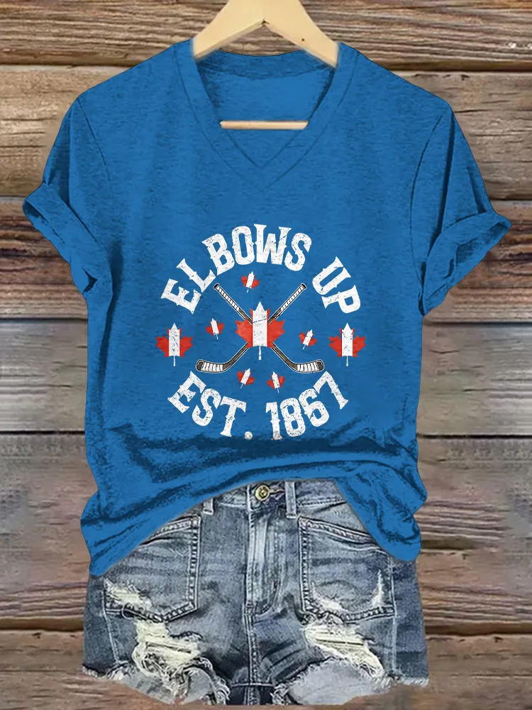 Women's Elbows Up Est 1867 Short Sleeves V-Neck Pure Cotton T-Shirt