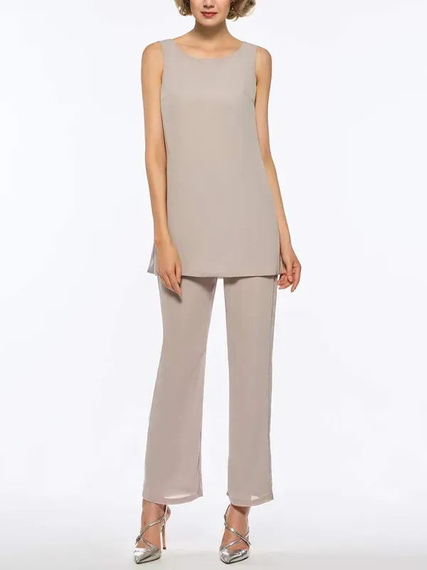 Round neck solid color vest long sleeve top trousers three-piece suit