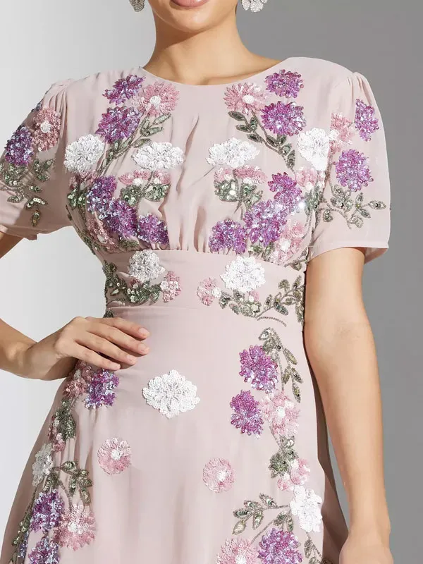 Floral Embroidered Open Back Dress