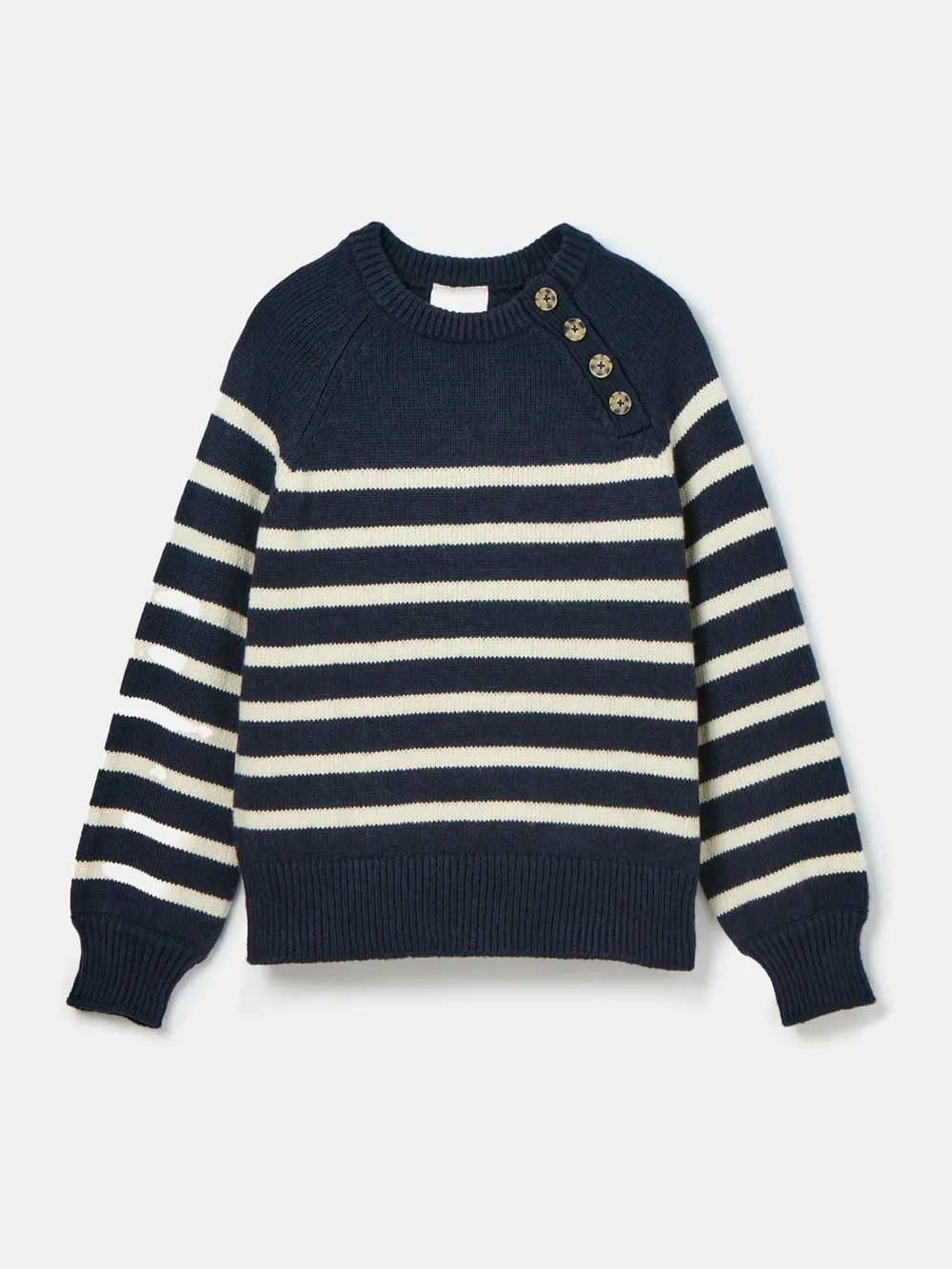 Navy Striped Button Neck Jumper