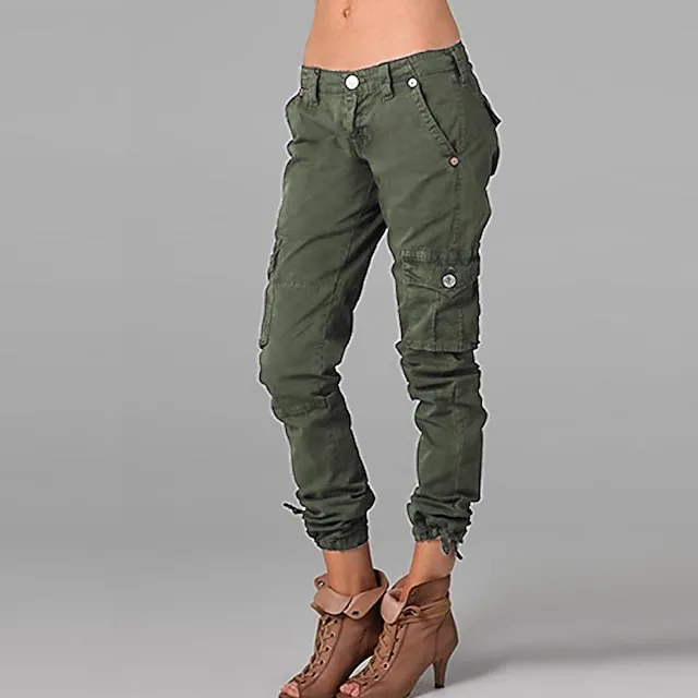 Women's Cargo Pants Slacks Pants Trousers Plain Pocket Ankle-Length Mid Waist Chic & Modern Casual / Sporty Sports Weekend ArmyGreen Black S M Summer Spring &  Fall