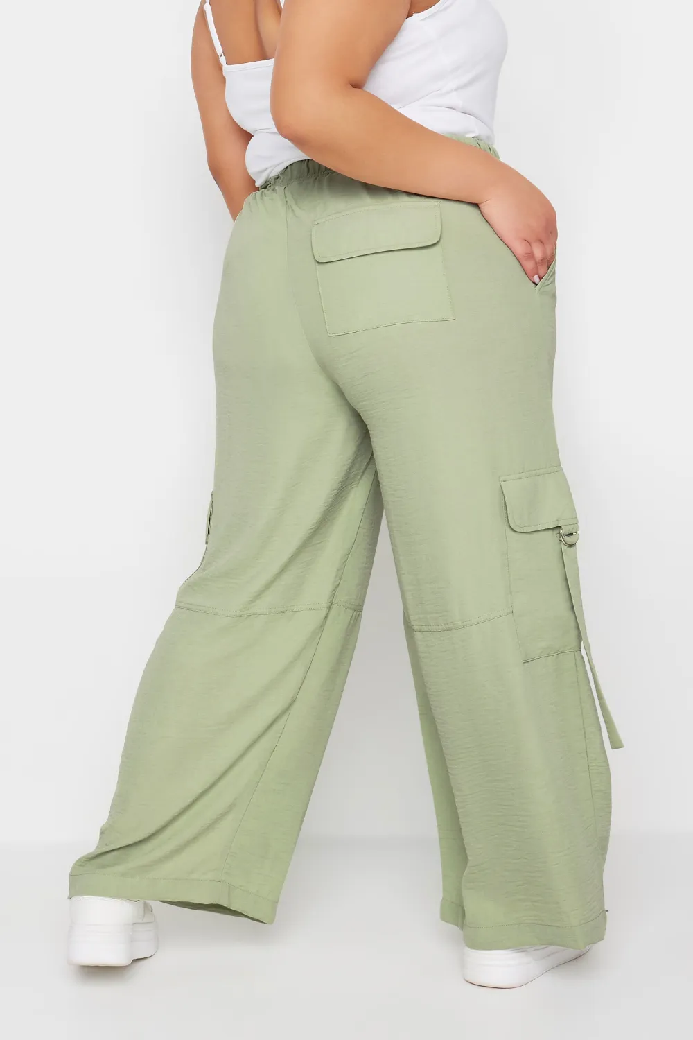 YOURS Curve Sage Green Twill Cargo Trousers