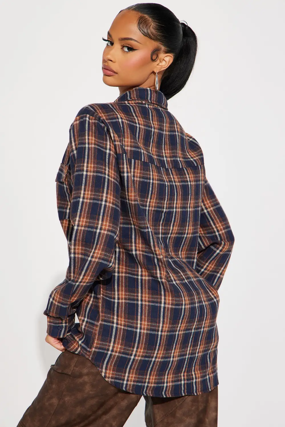 Casual Nights Oversized Plaid Shirt  - Navy/combo
