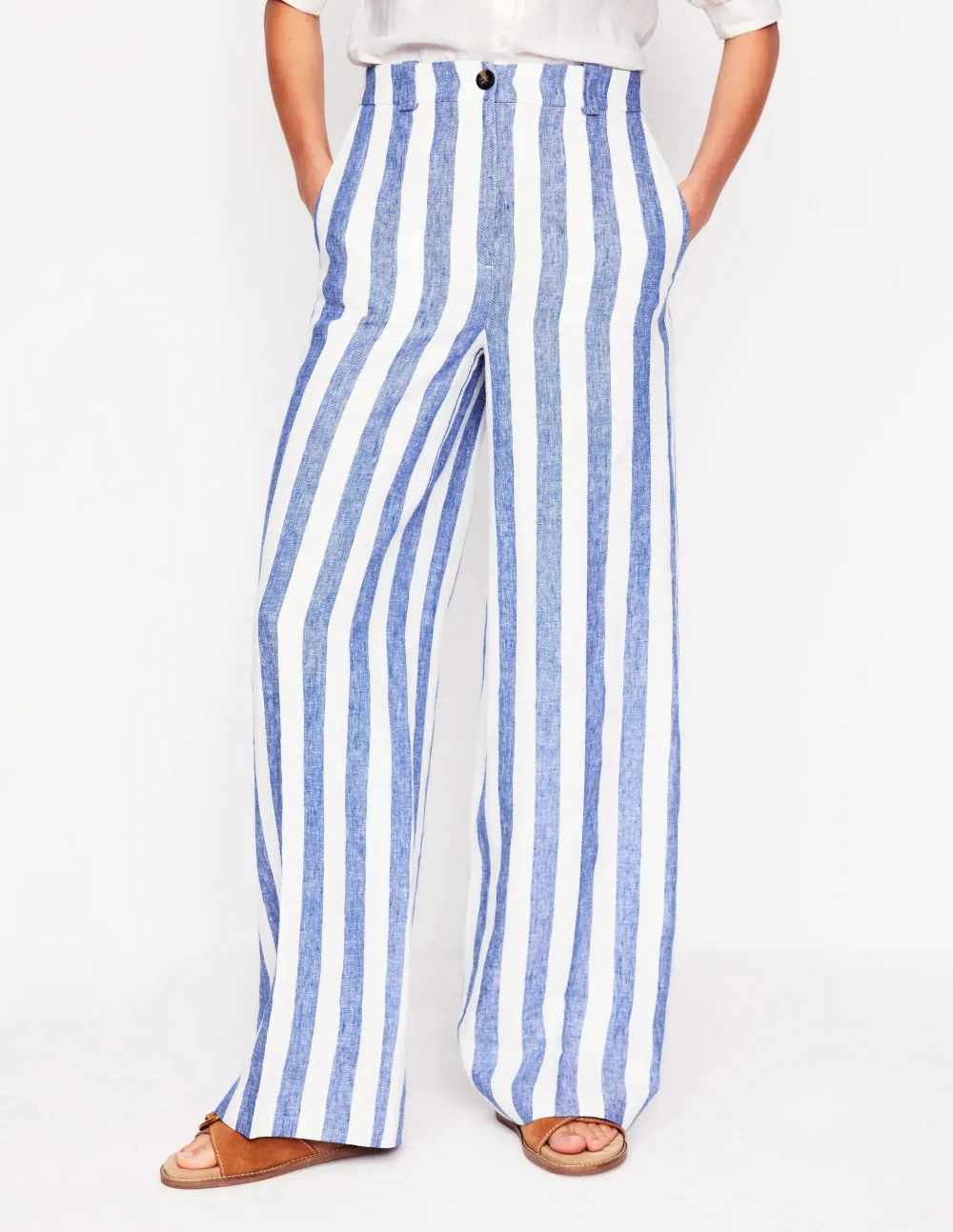 Bright Blue Stripe Linen Pants