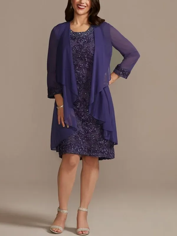 Round Neck Lace Sleeveless Dress Mesh Set