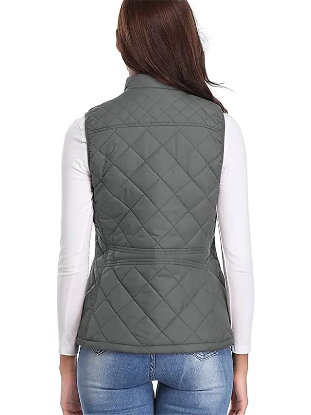 Women's Quilted Vest Crop Sleeveless Winter Coat Lightweight Puffer Gilet Warm Windproof Outerwear with Pockets Zip up Fall Street Casual Jacket Light Blue claret Sea Blue