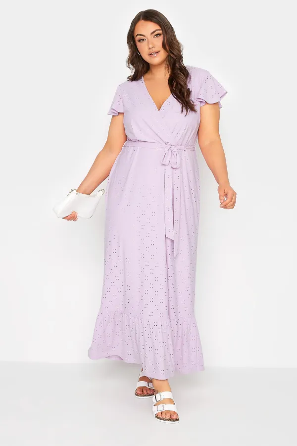 YOURS Curve Lilac Purple Broderie Anglaise Maxi Dress