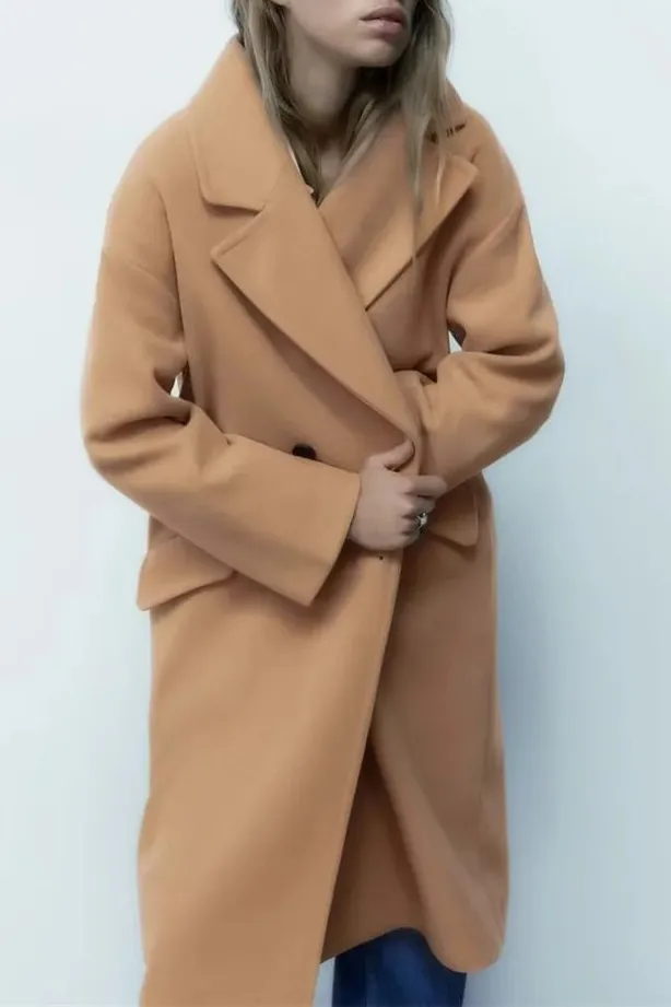 Elegant Solid Double Breasted Lapel Coat
