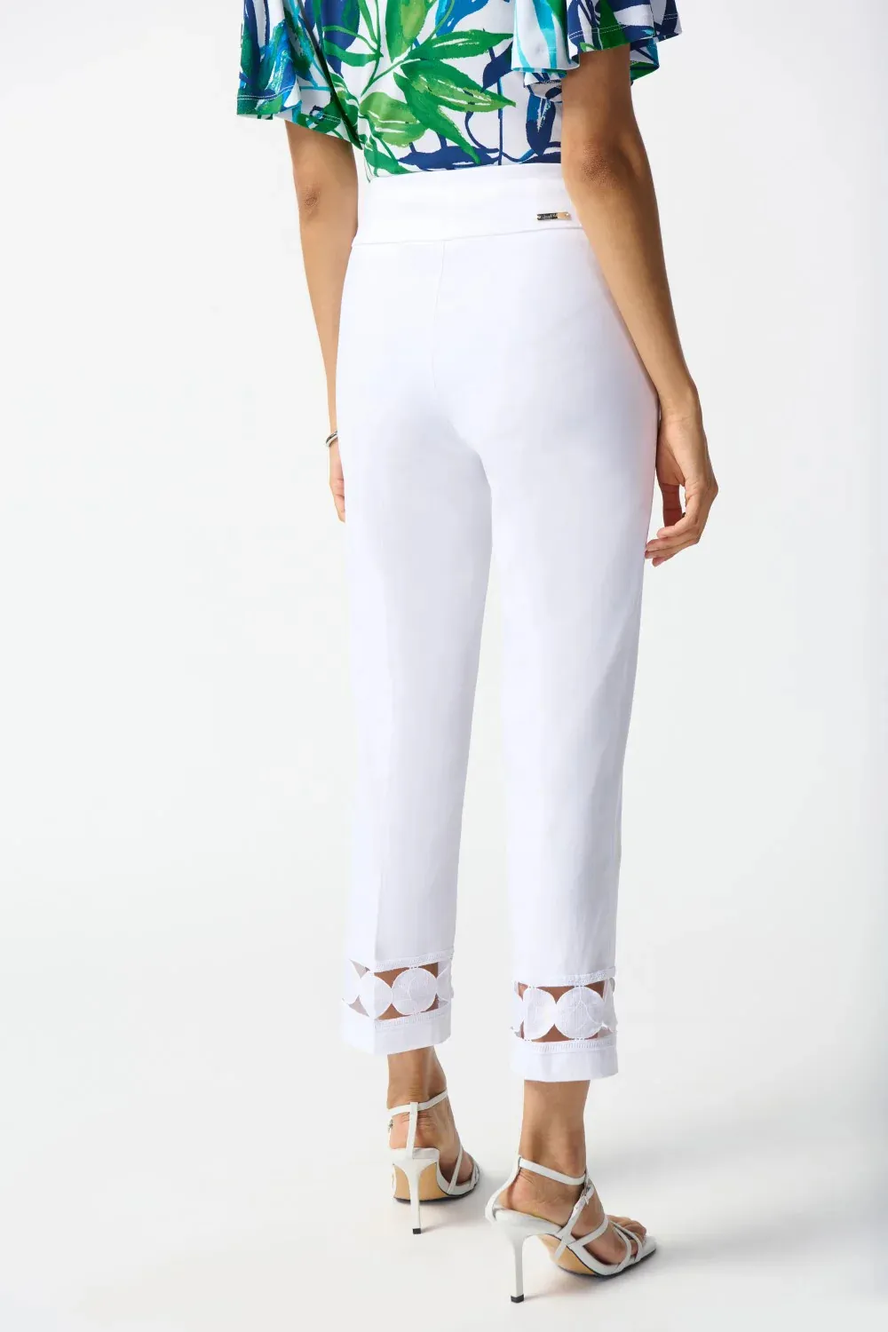 White Cropped Pants with Cut - Out Detail