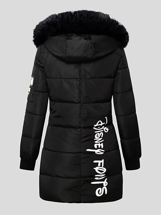 Women's Puffer Jacket Long with Pockets Slim Fit Fur Collar Coat powder Bean Green White Black Gray Classic Style Christmas Winter Zipper Hoodie Regular Fit M L XL XXL XXXL / Daily / Windproof