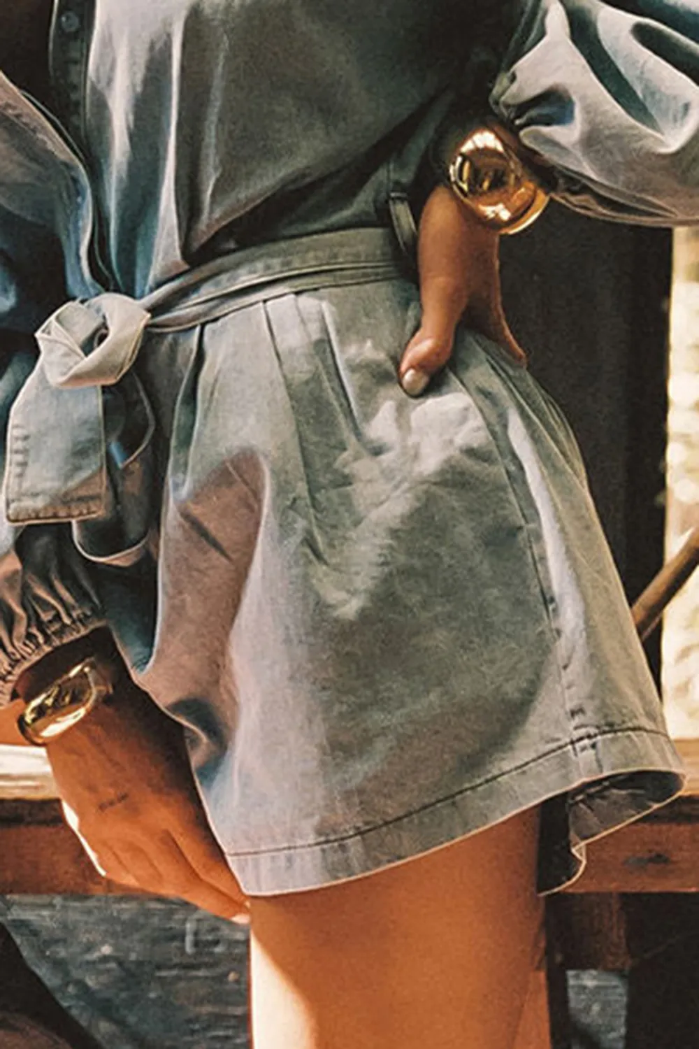 Balloon Sleeve Denim Jumpsuit