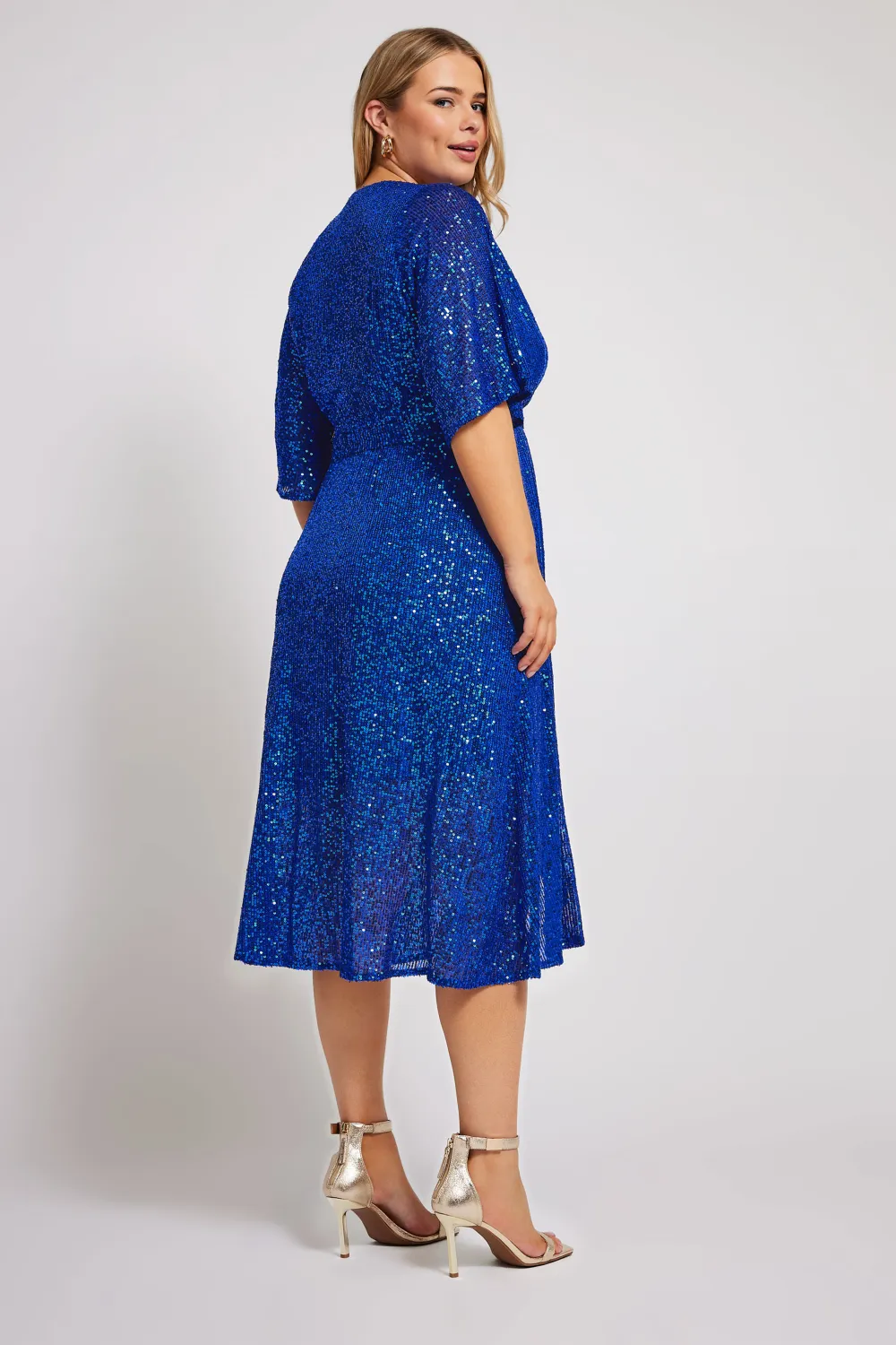 YOURS LONDON Curve Navy Blue Sequin Wrap Dress