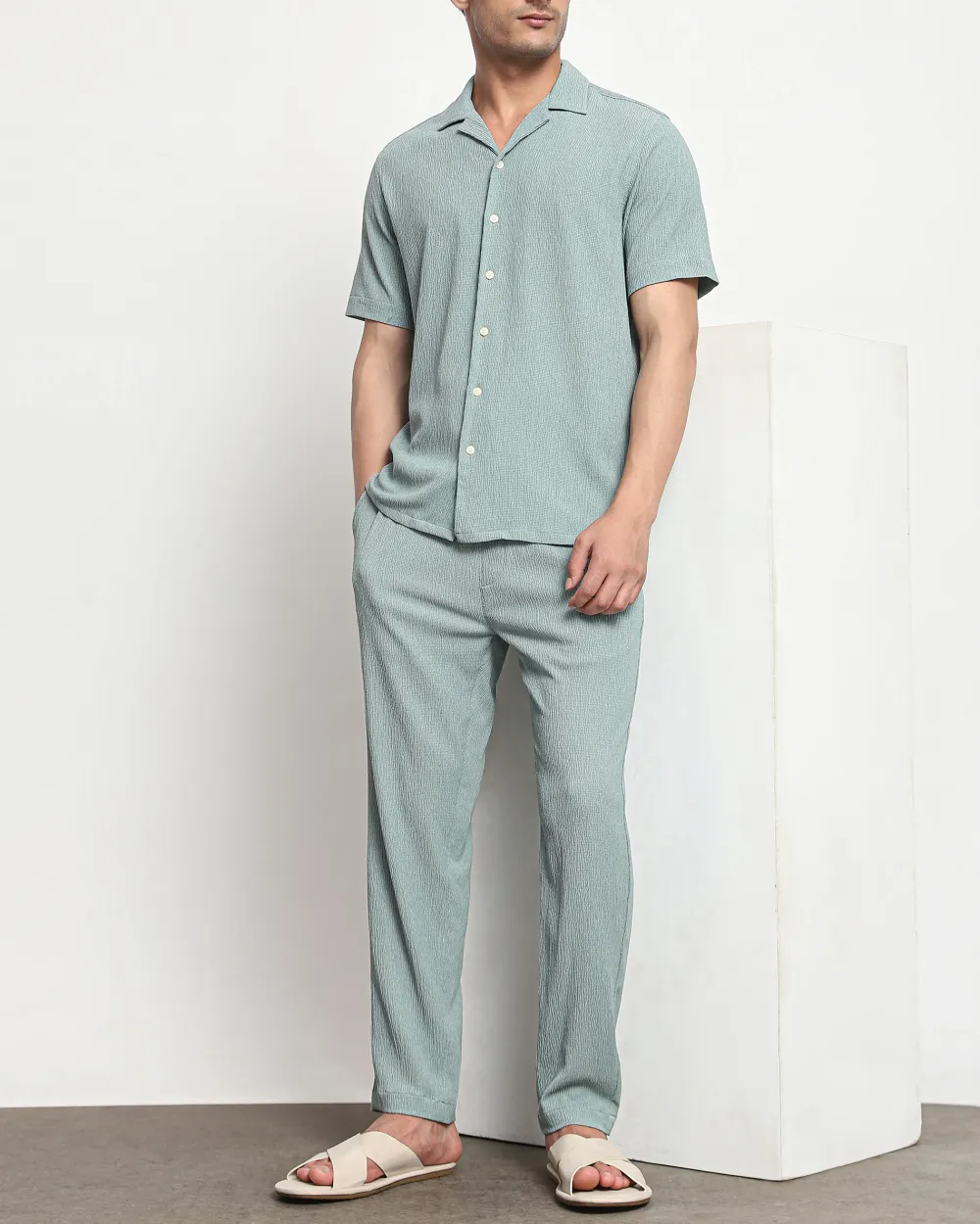 Classic Versatile Comfortable Slim-Fit Straight-Leg Green Trousers