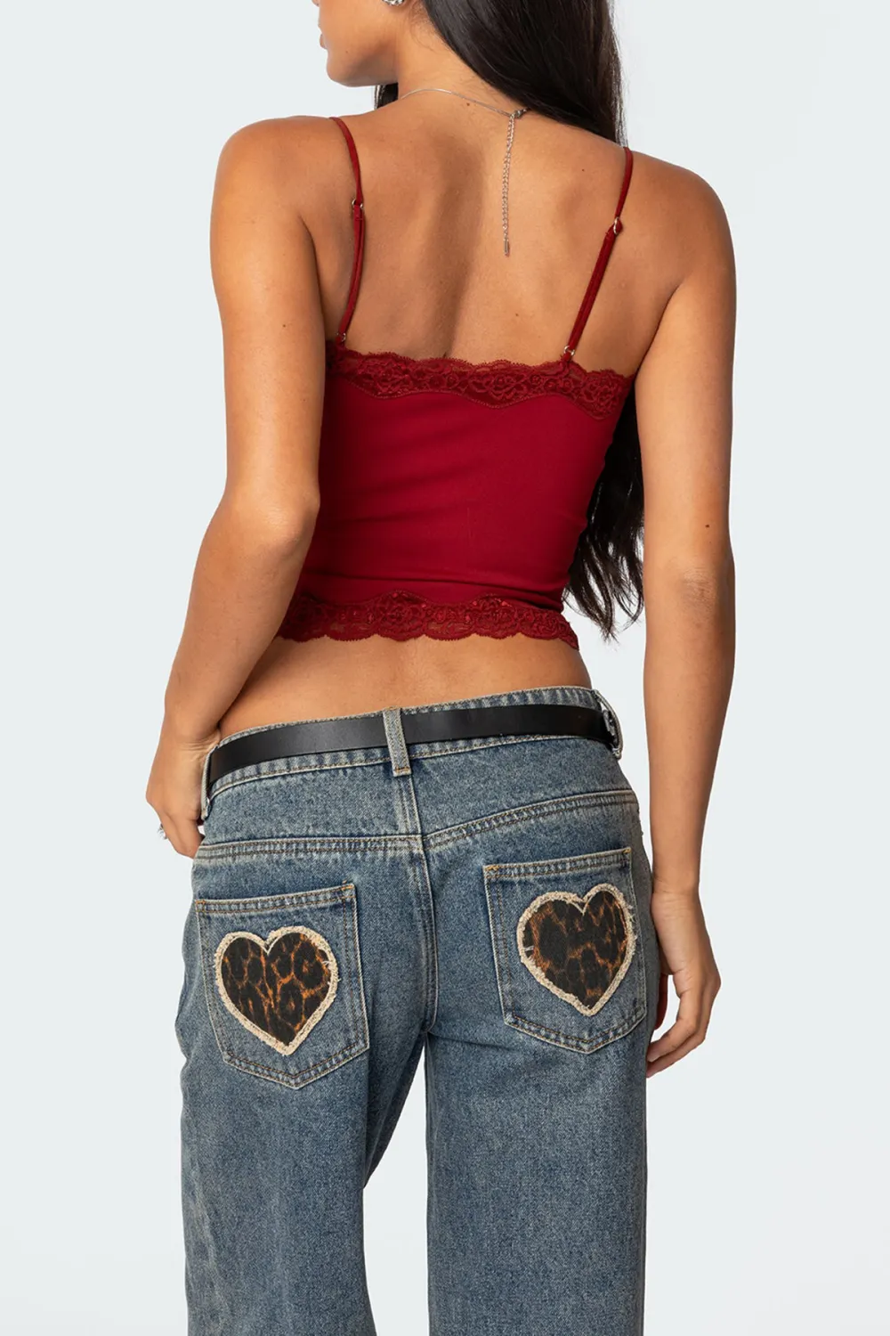 Red Lace Trim Tank Top