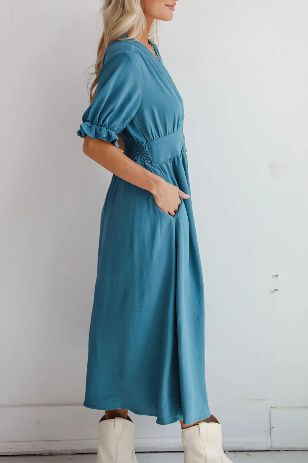 Exceptionally Graceful Teal Midi Dress