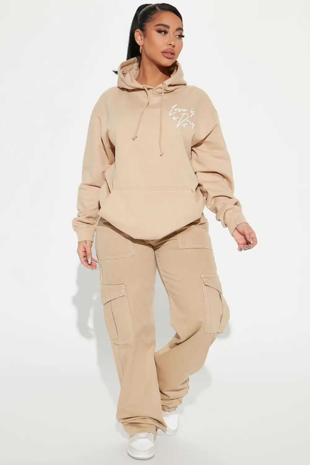 Love Is A Drug Graphic Hoodie - Taupe