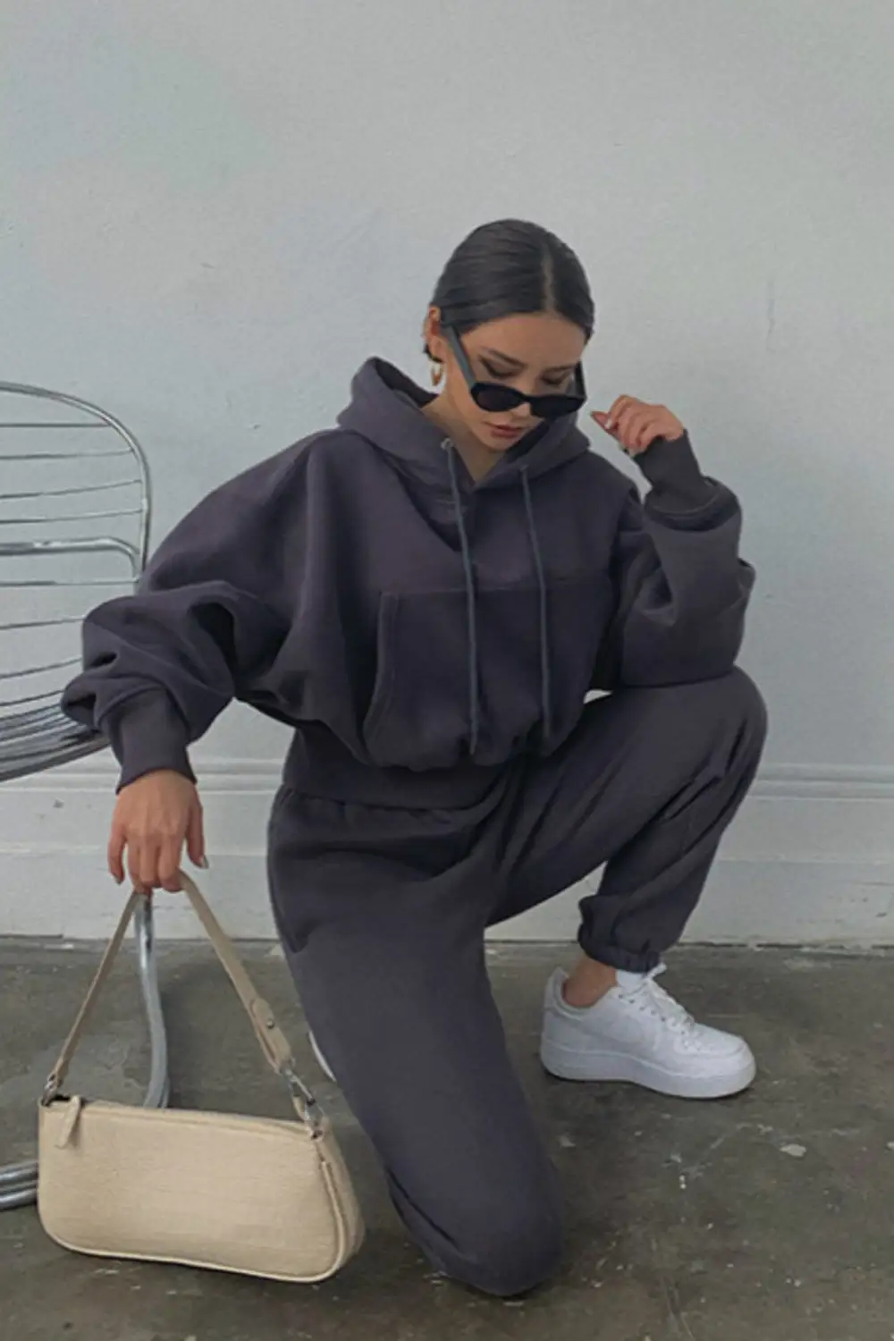 Drawstring Hoodie Crop Top & Jogger Pants