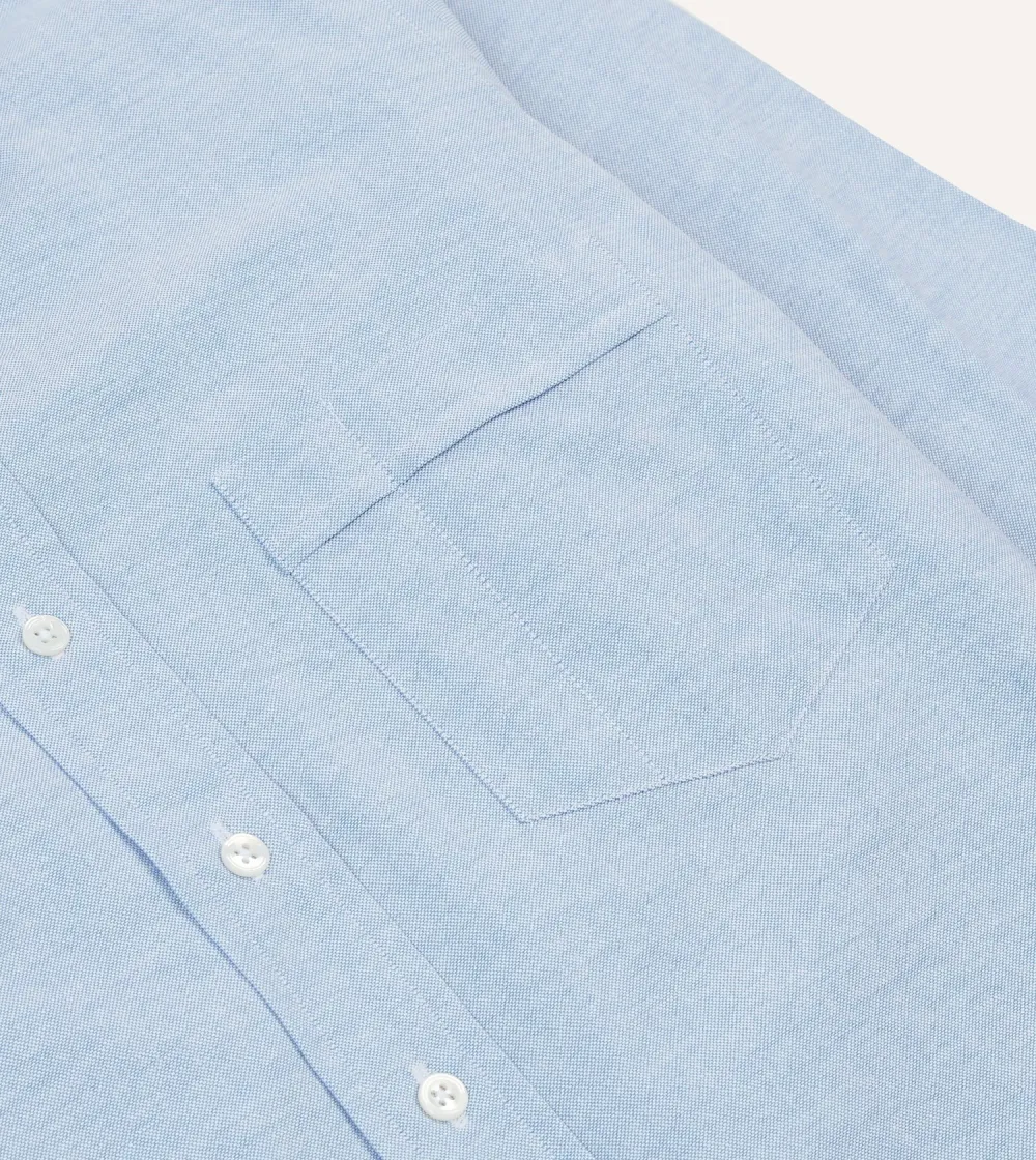 Lapel Plain Ice Blue Cotton Oxford Cloth Button-Down Shirt