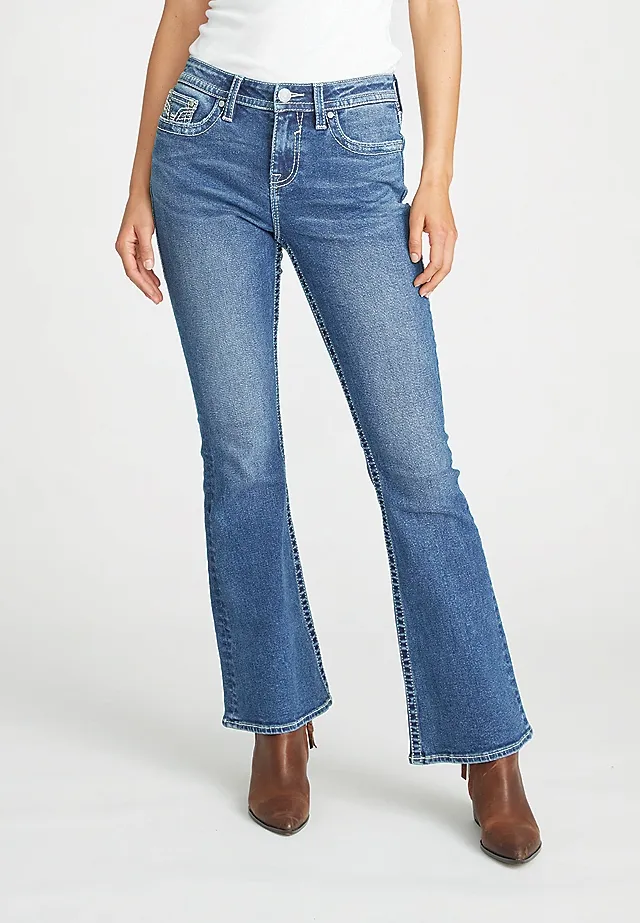 Mid Rise Western Embroidered Yoke Flare Jean