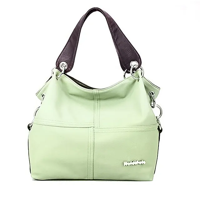 Women's Handbag Tote PU Leather Daily Zipper Solid Color Black Pink Green