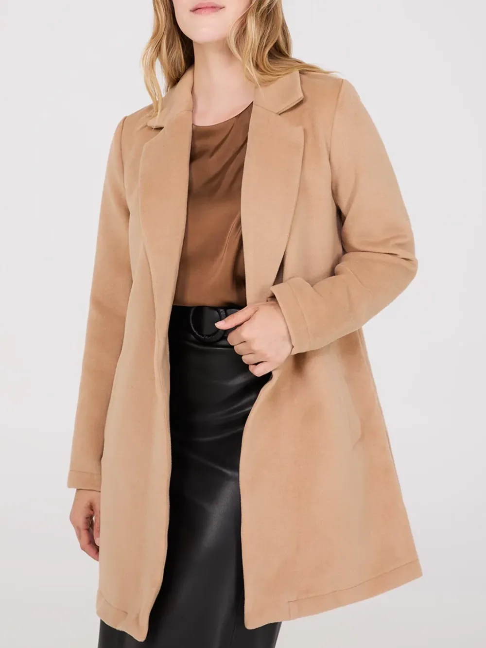 Camel Longline Wool Blend Coat