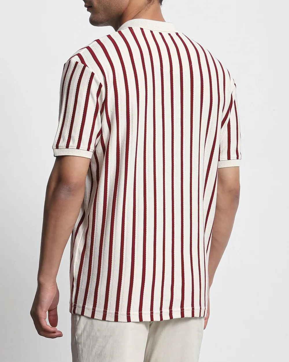 Daily Simple Maroon Striped Textured  Polo Shirt