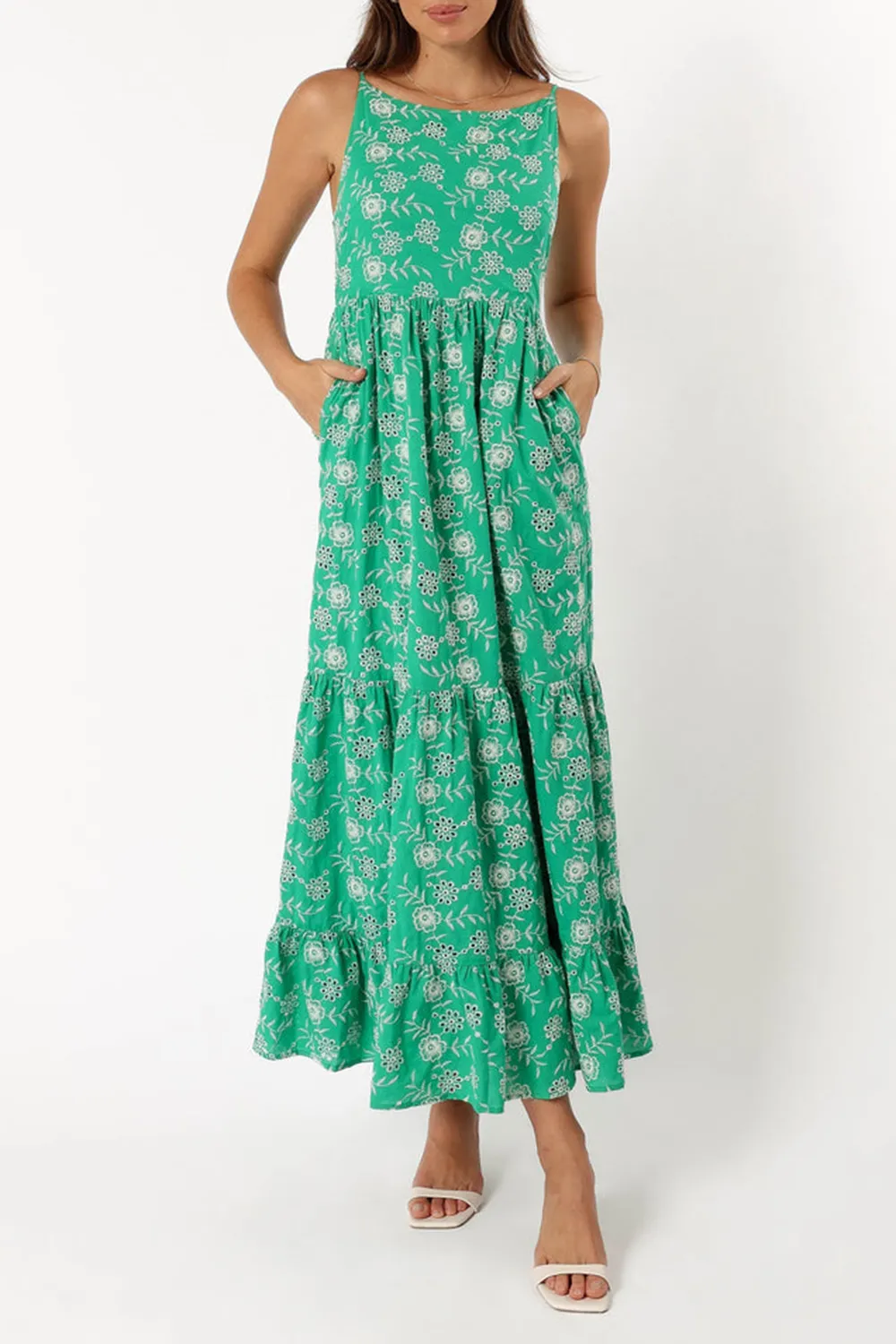 GREEN EYELET MAXI DRESS