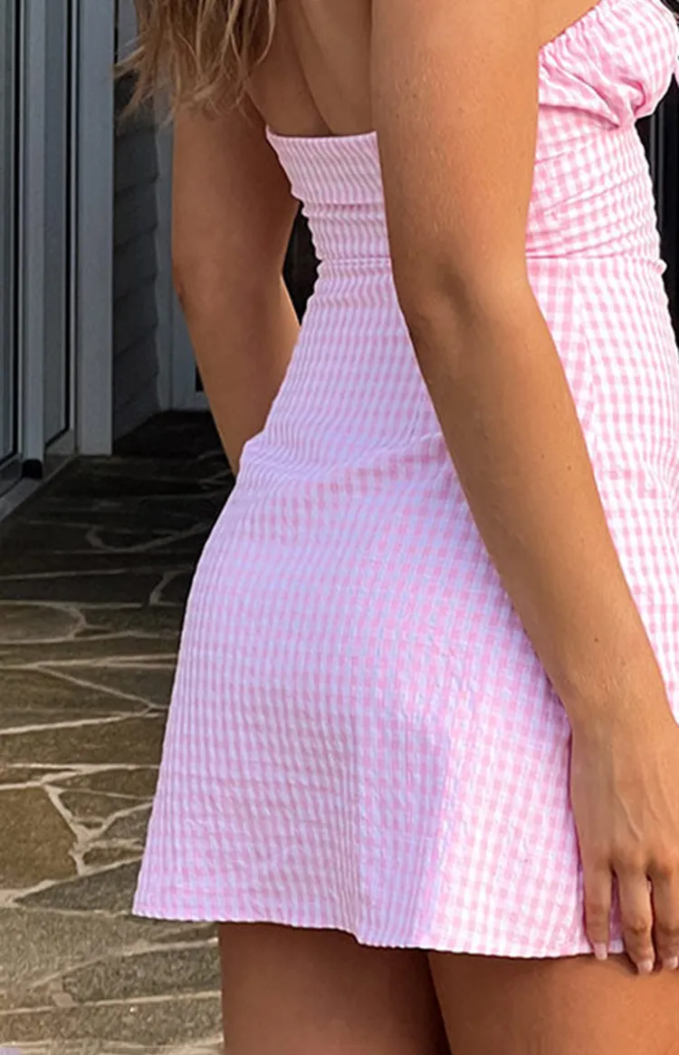 Pink Gingham Strapless Corset Mini Dress