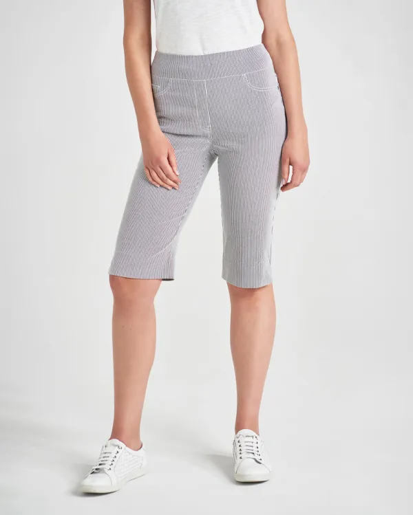 Striped Knit Knee Length Shorts