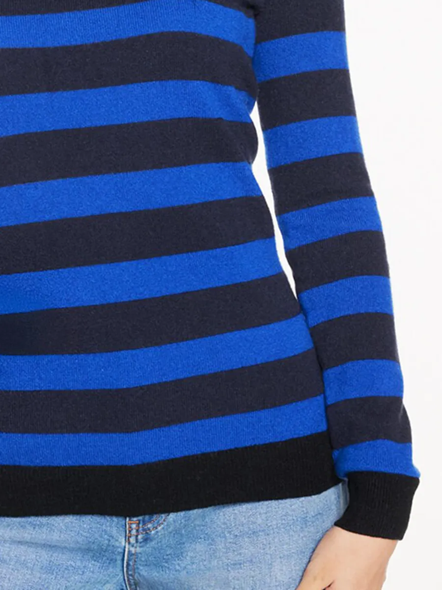 Women'S Multi Color Striped Round Neck Knitted Sweater