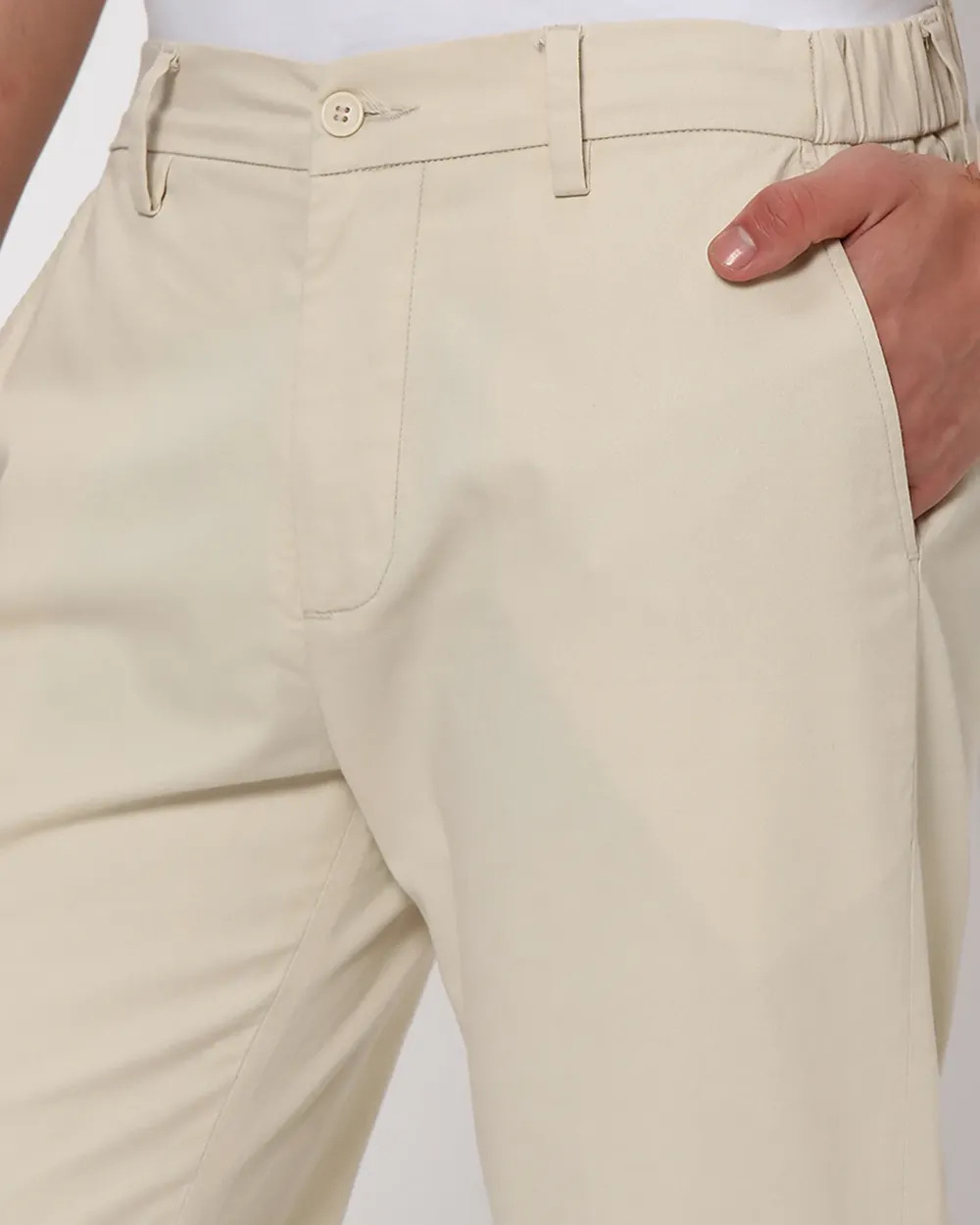 Classic Versatile Slim-Fit Straight-Leg Off White Trousers