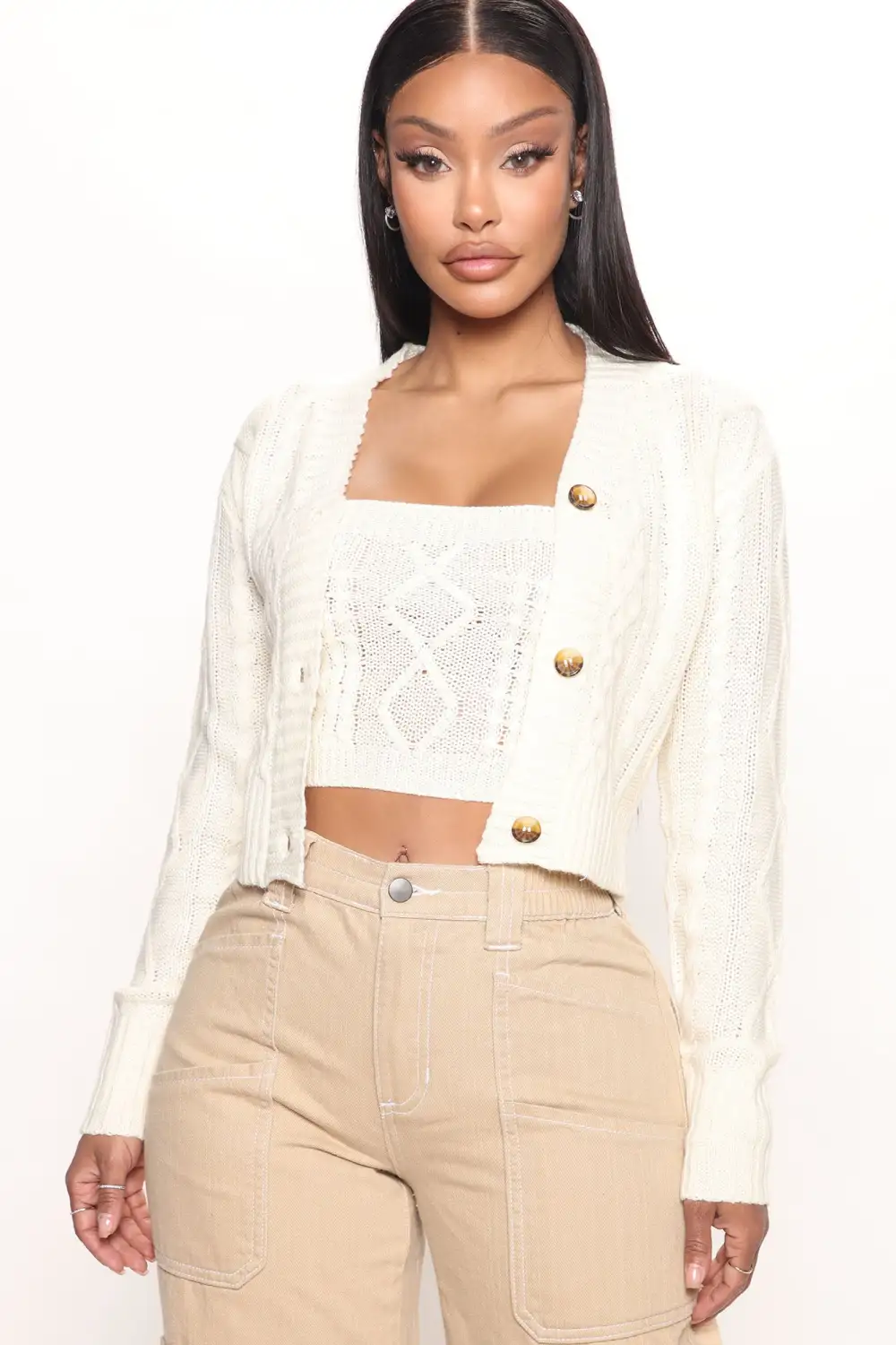 Missed You Cable Knit Sweater Set - Ivory